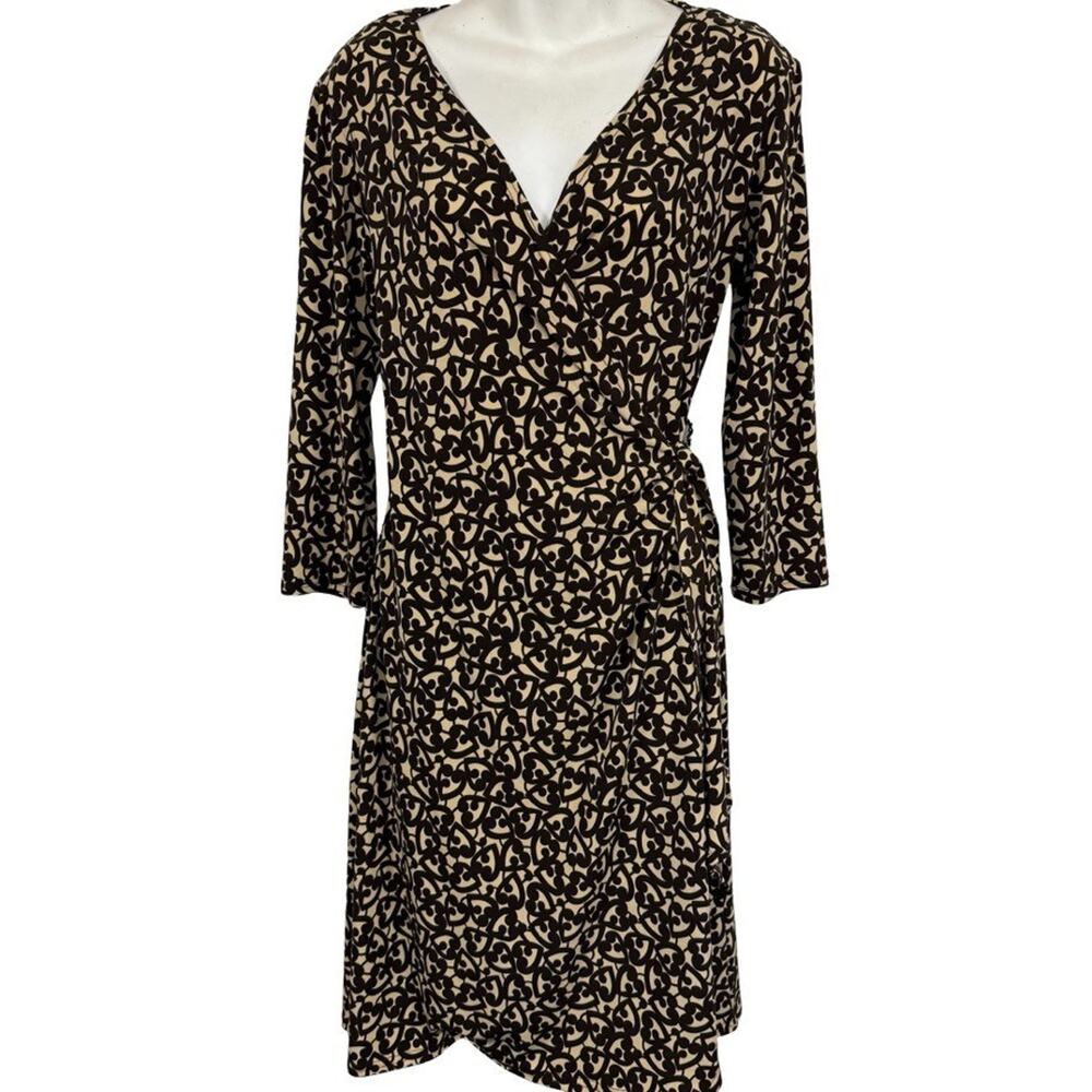 Ronni Nicole Womens Beige Brown Jersey Knit Full Wrap Style Dress 3/4 Sleeve 6